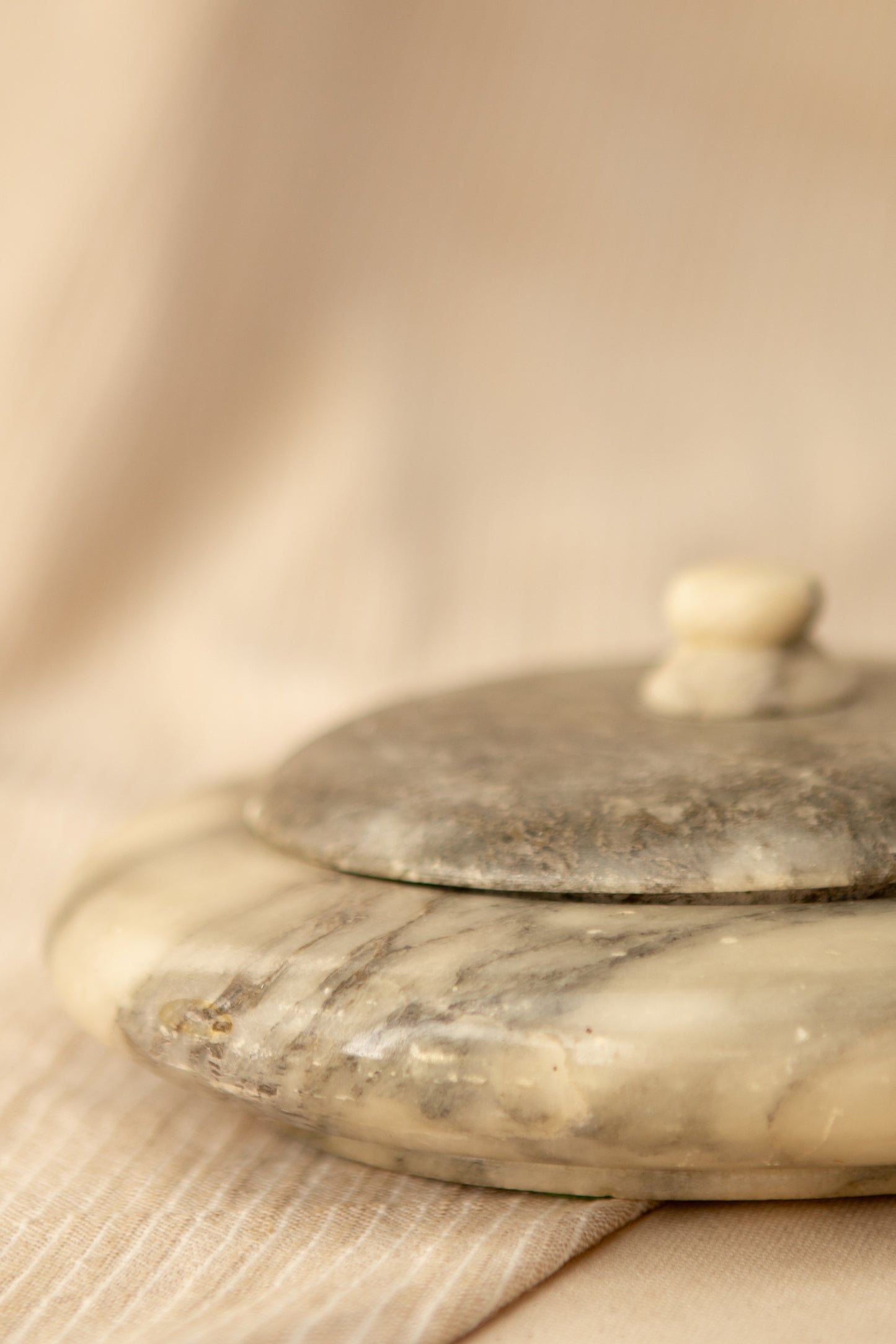 Alabaster Lidded Dish with Dark Lid