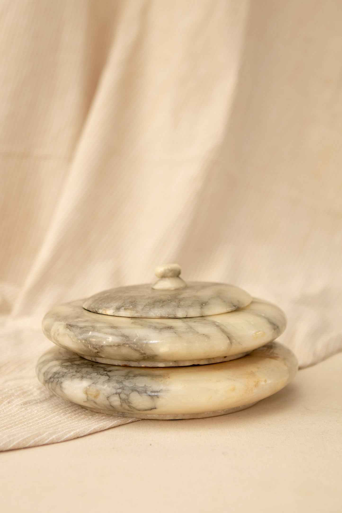 Alabaster Lidded Dish with Dark Lid