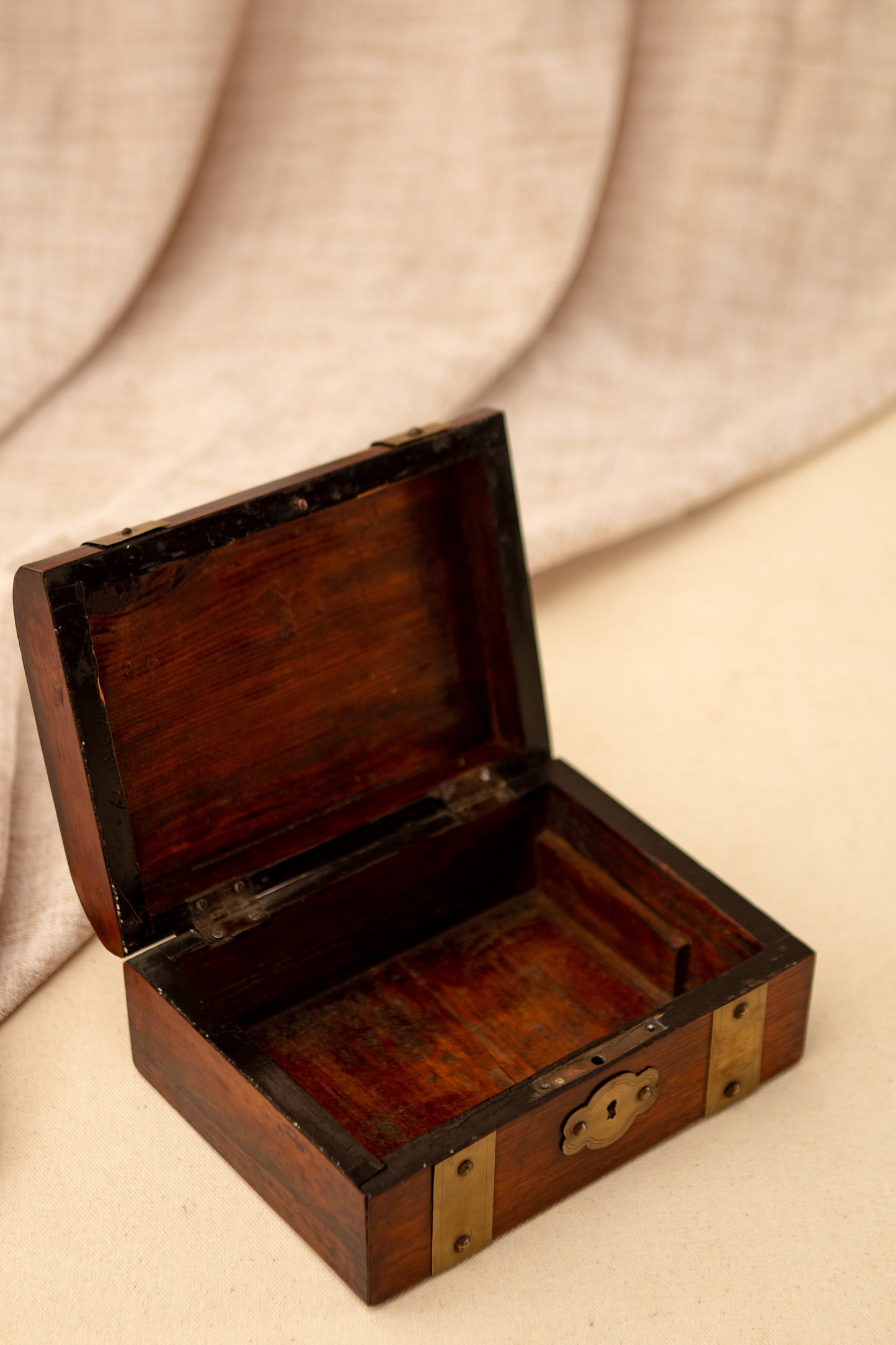 Antique Wooden Box with Brass Accents