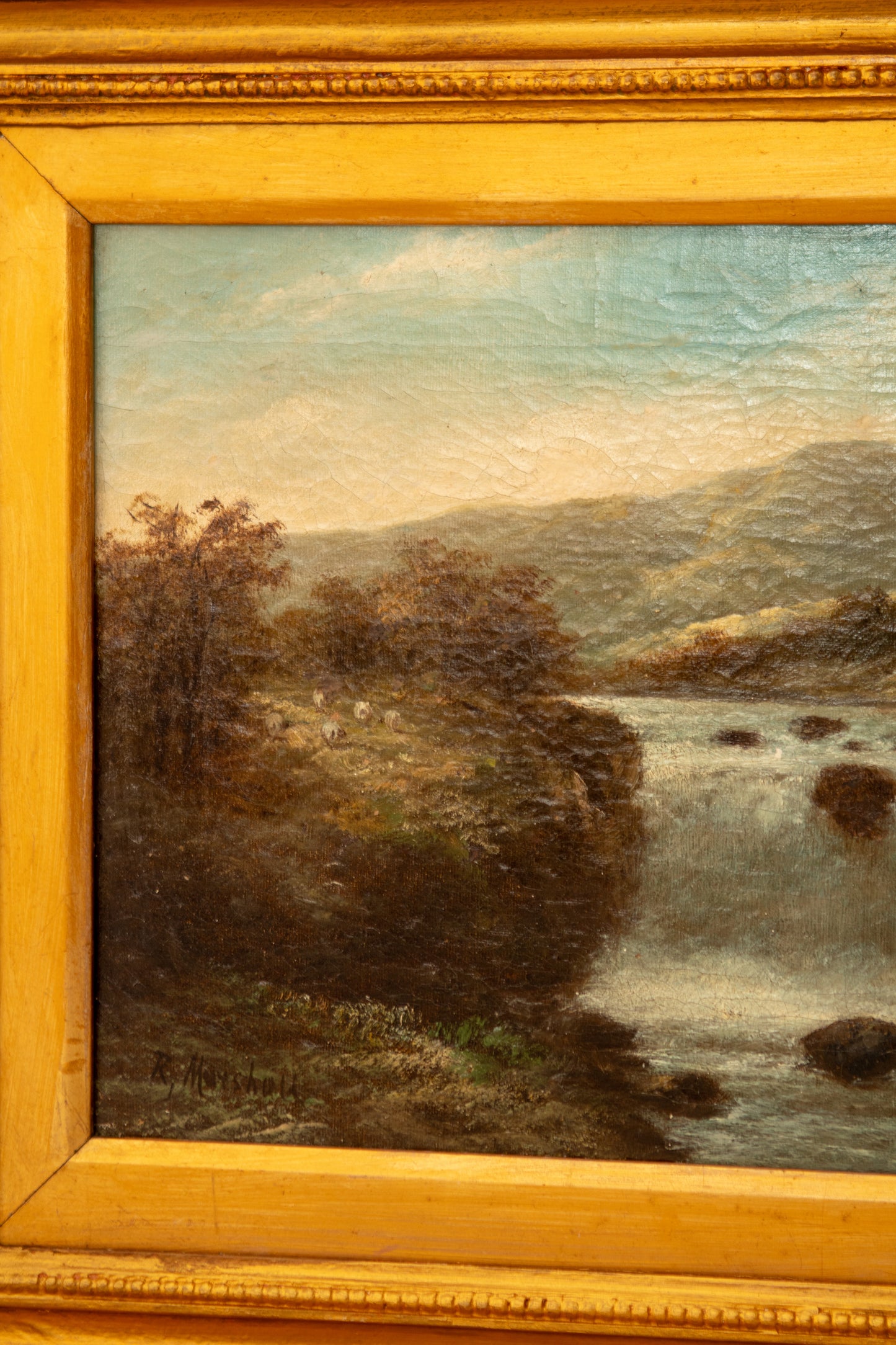 Antique Landscape Oil Painting with Sheep