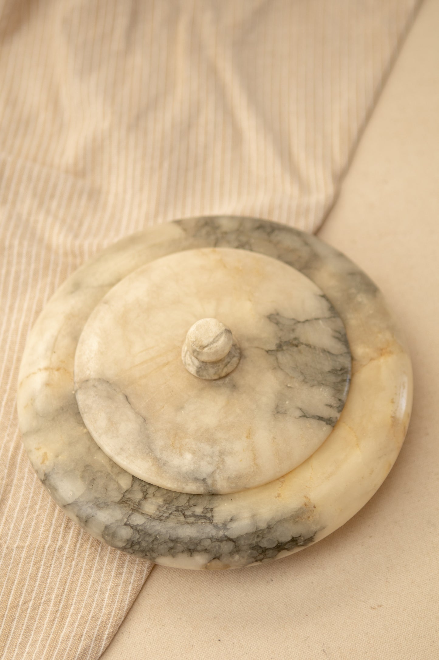 Alabaster Lidded Dish with Light Lid