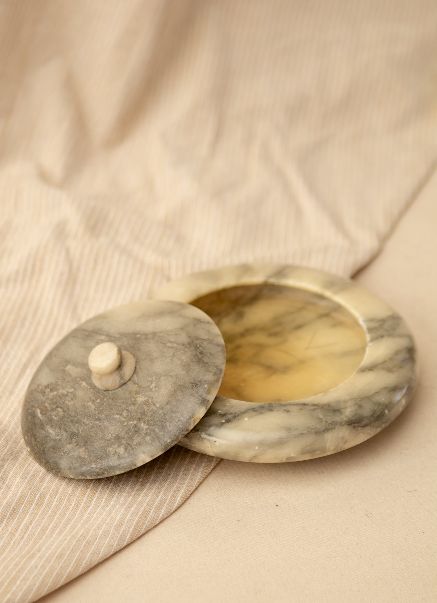 Alabaster Lidded Dish with Dark Lid
