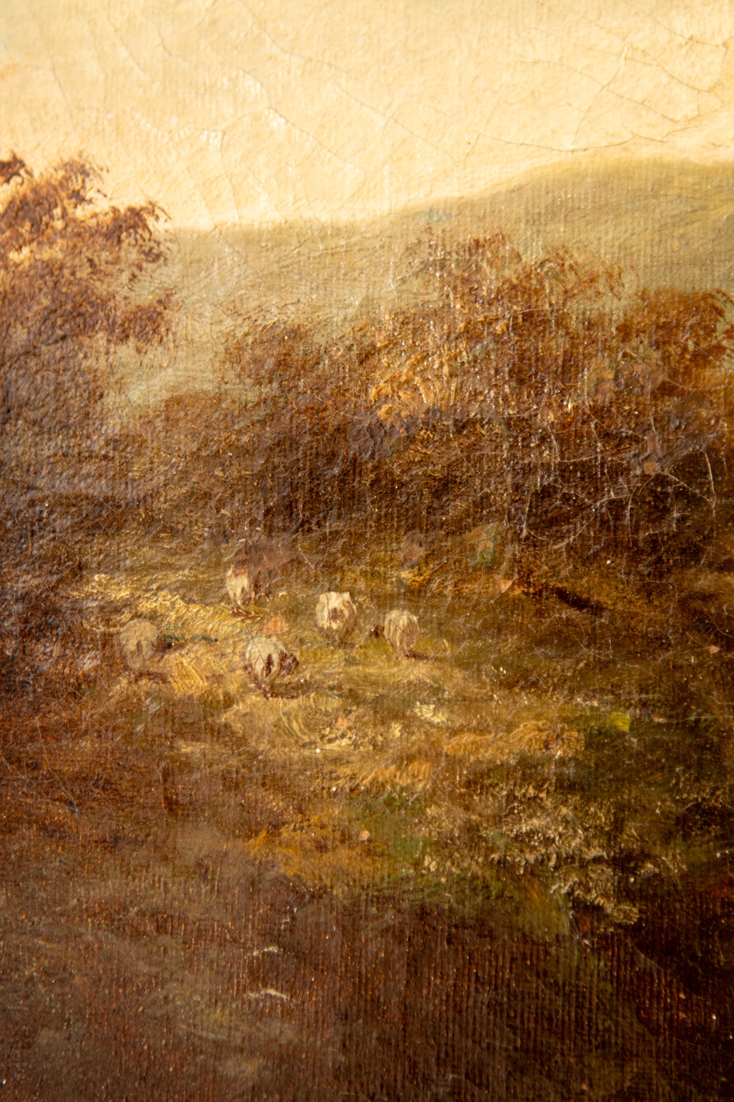 Antique Landscape Oil Painting with Sheep