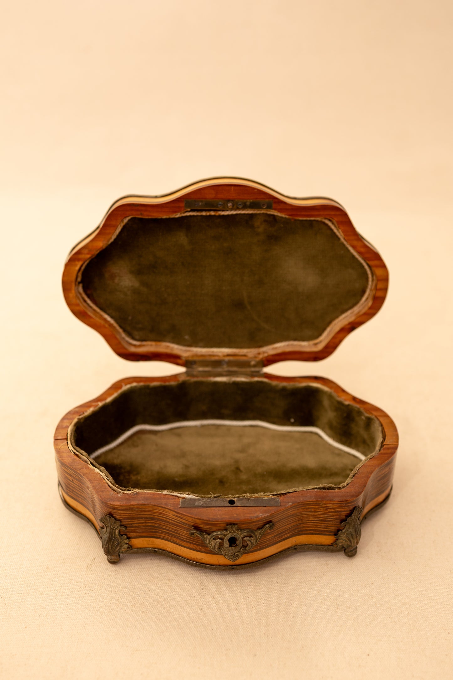 Antique Napoleon III Style Zebrawood Veneer Box with Mother-of-Pearl Inlay