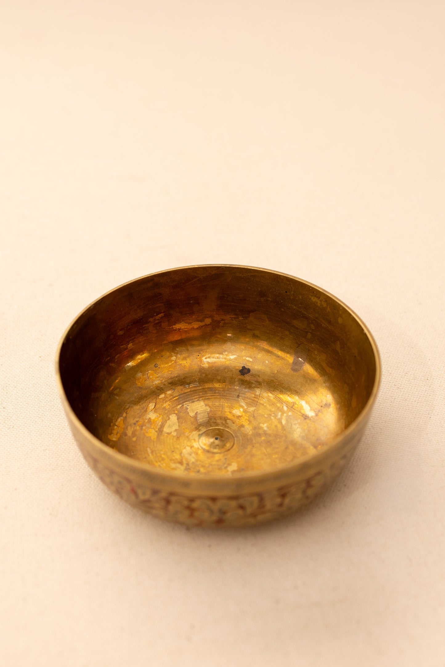 Brass & Red Enamel Bowl