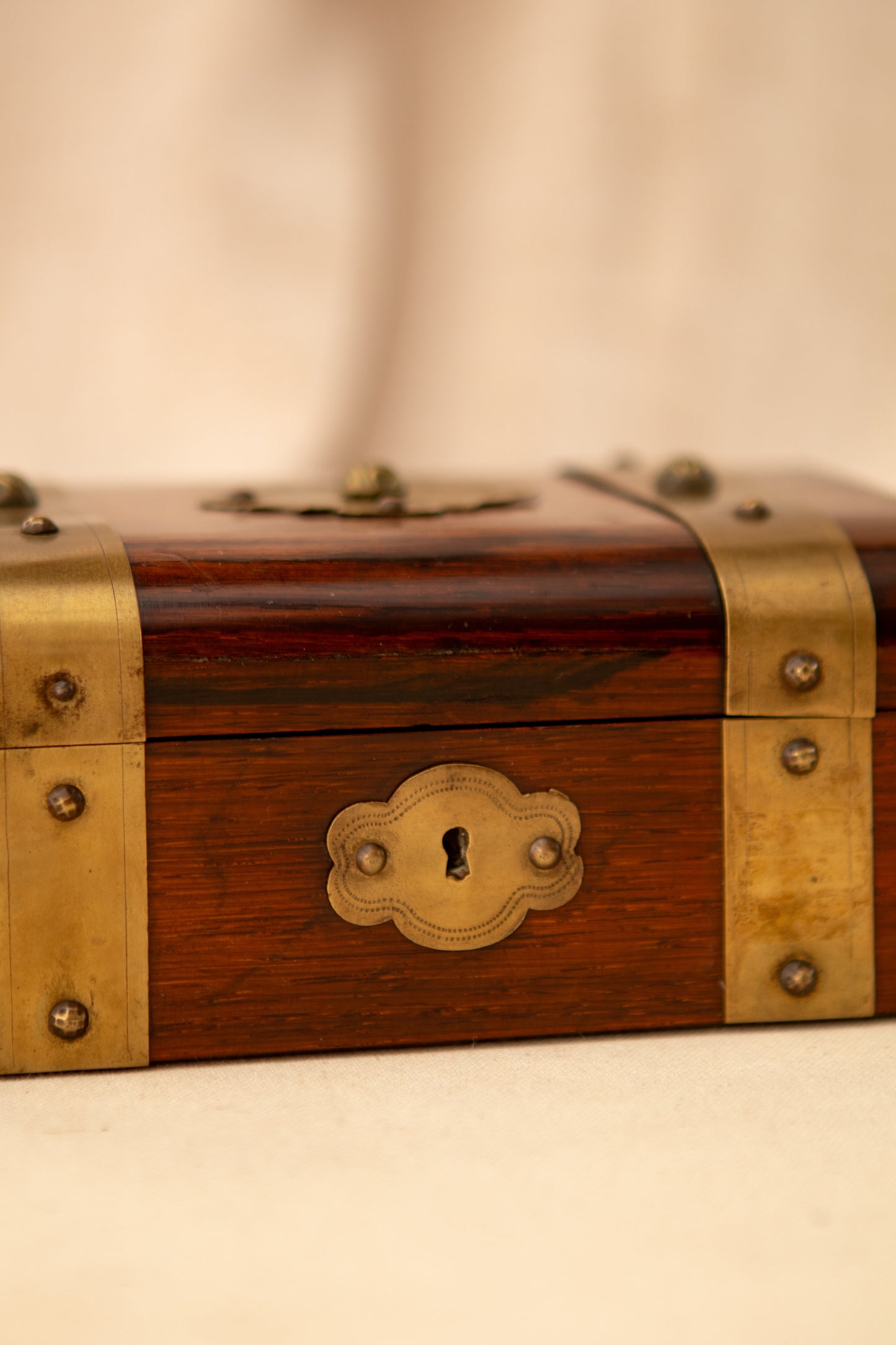 Antique Wooden Box with Brass Accents