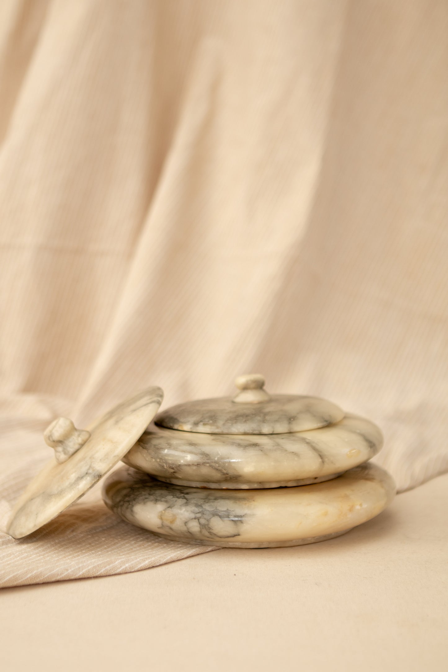 Alabaster Lidded Dish with Dark Lid