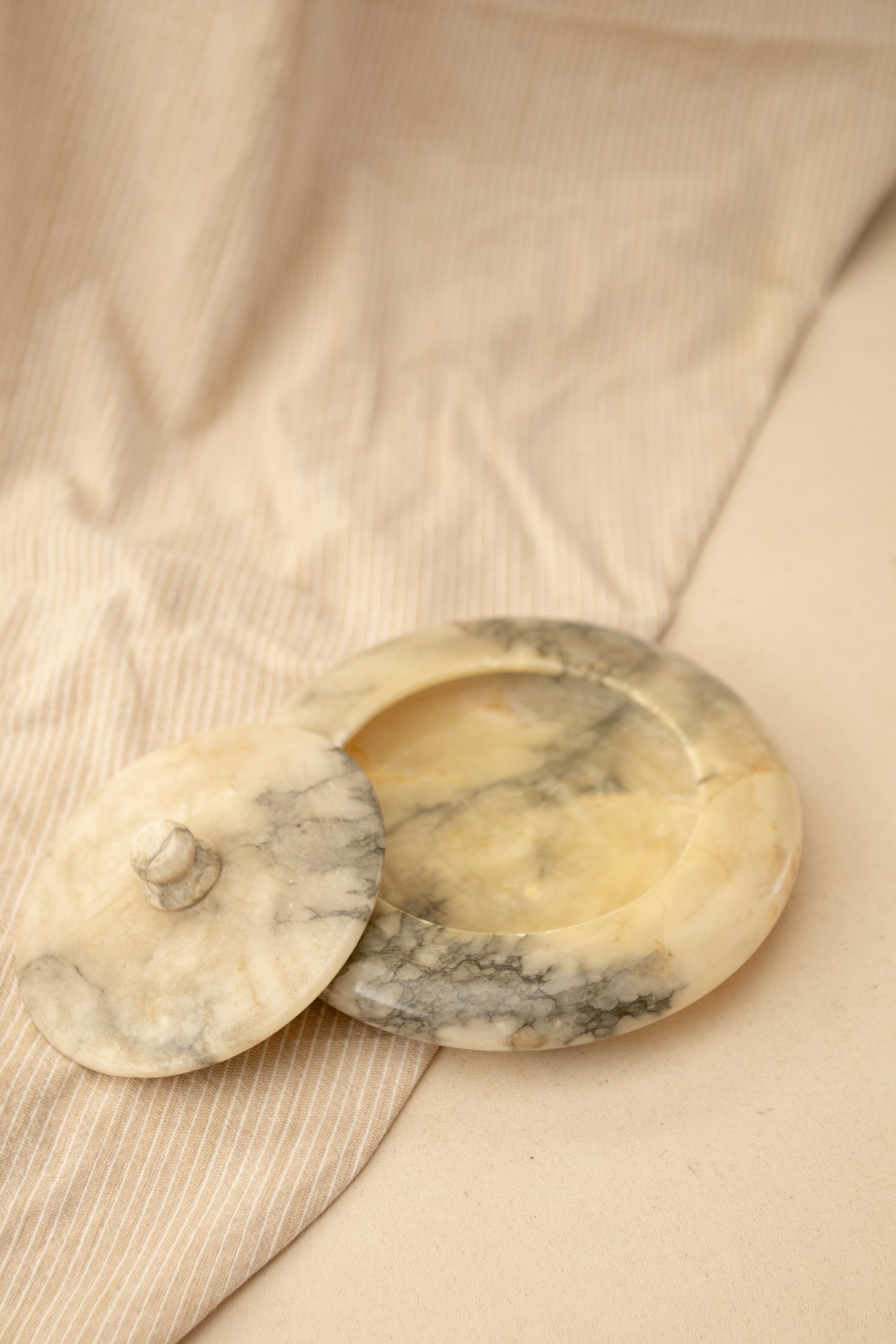 Alabaster Lidded Dish with Light Lid