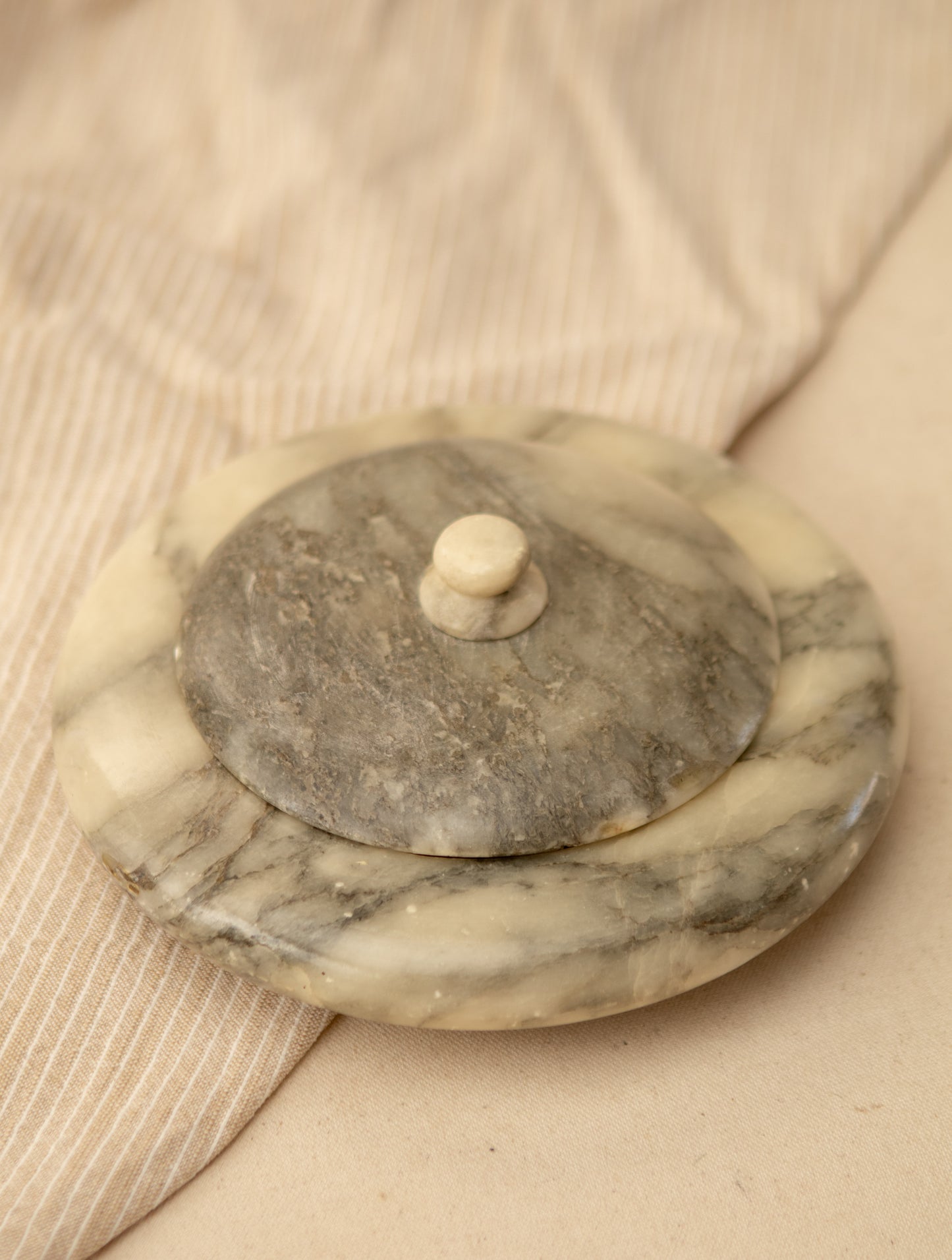Alabaster Lidded Dish with Dark Lid