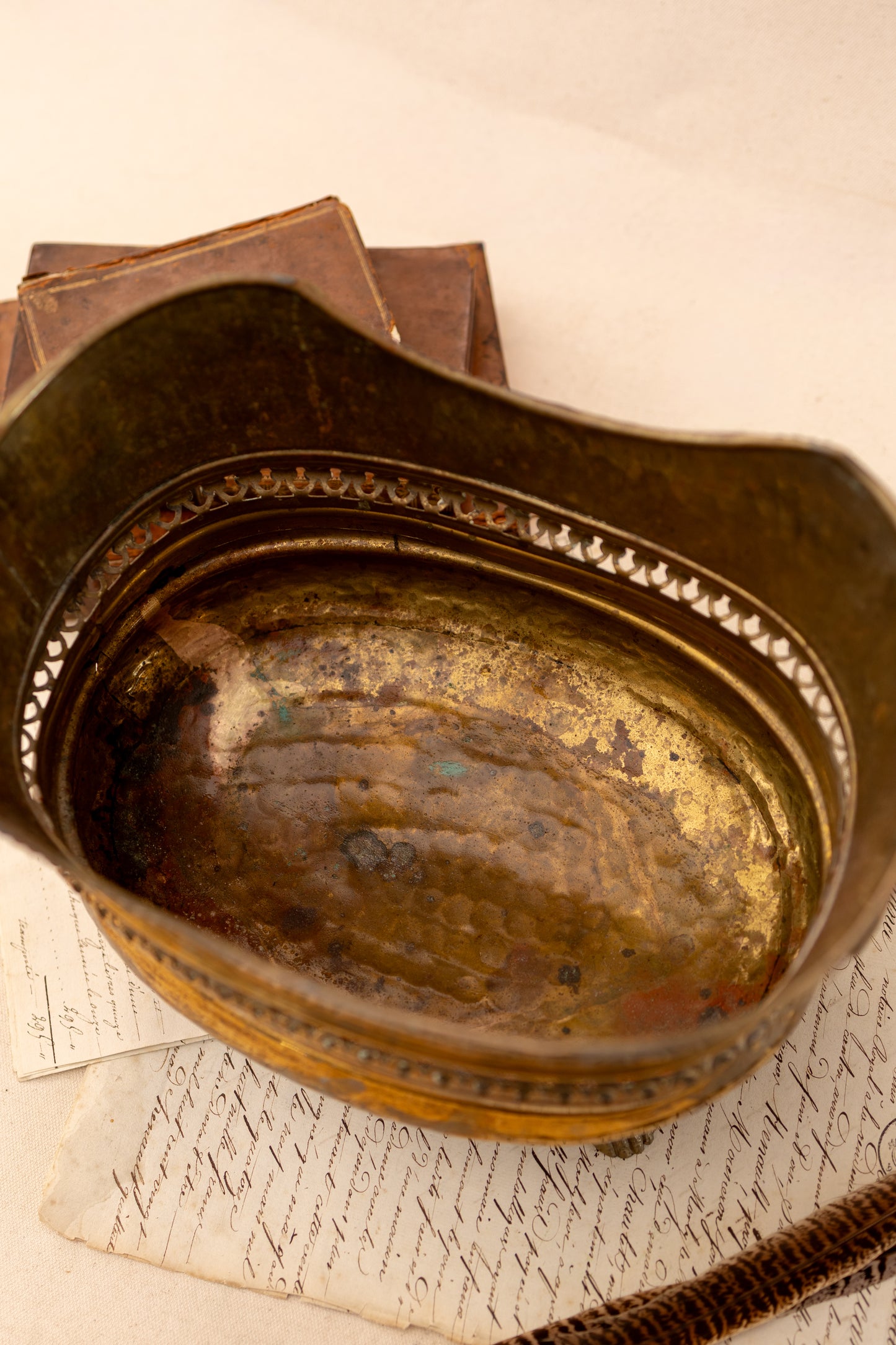 Spanish Brass Jardinière with Lion Ring Handles