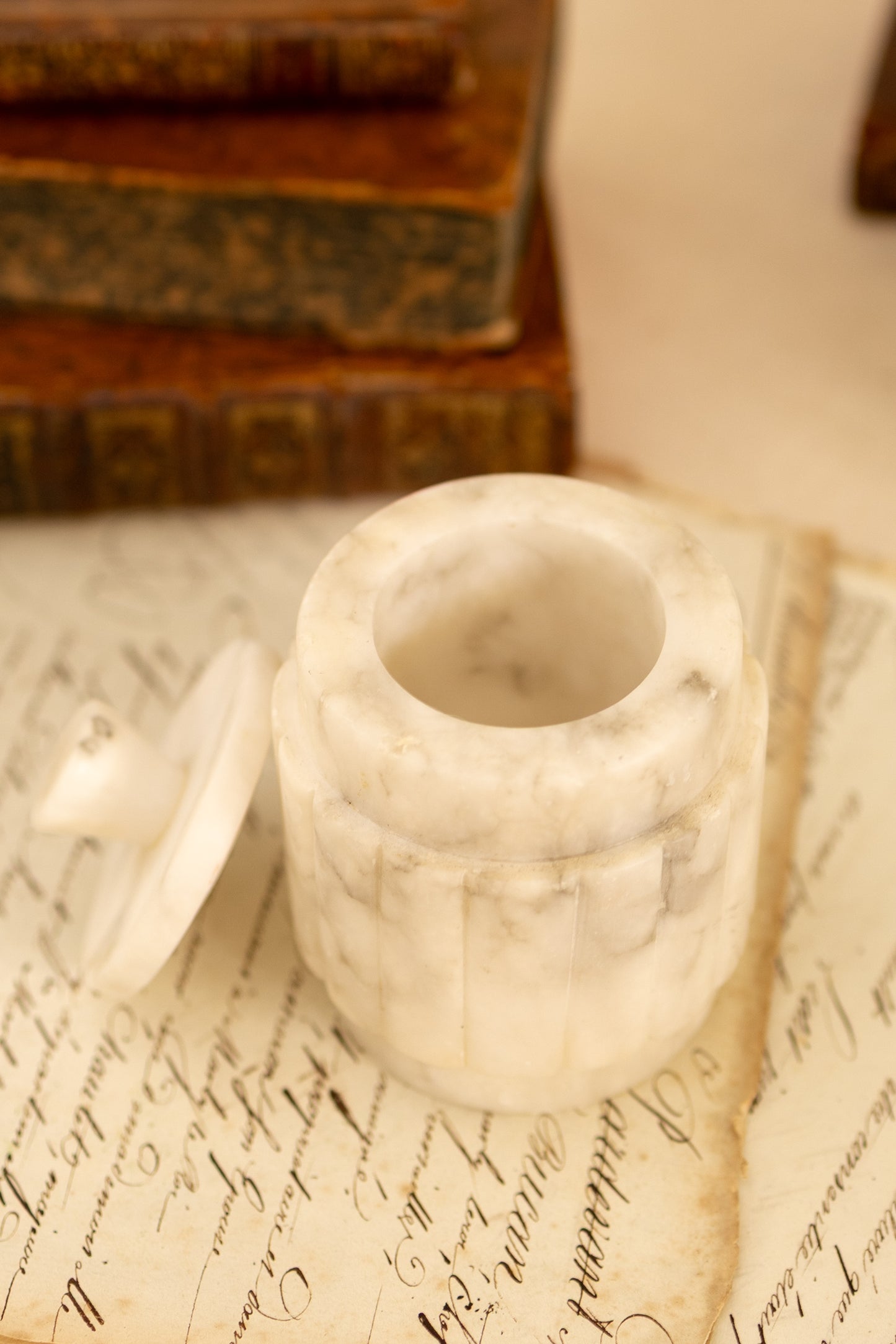 Ribbed Alabaster Lidded Jar