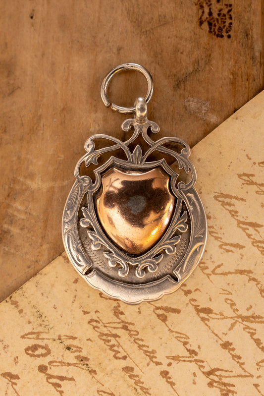 Sterling Silver & Rose Gold Shield Fob