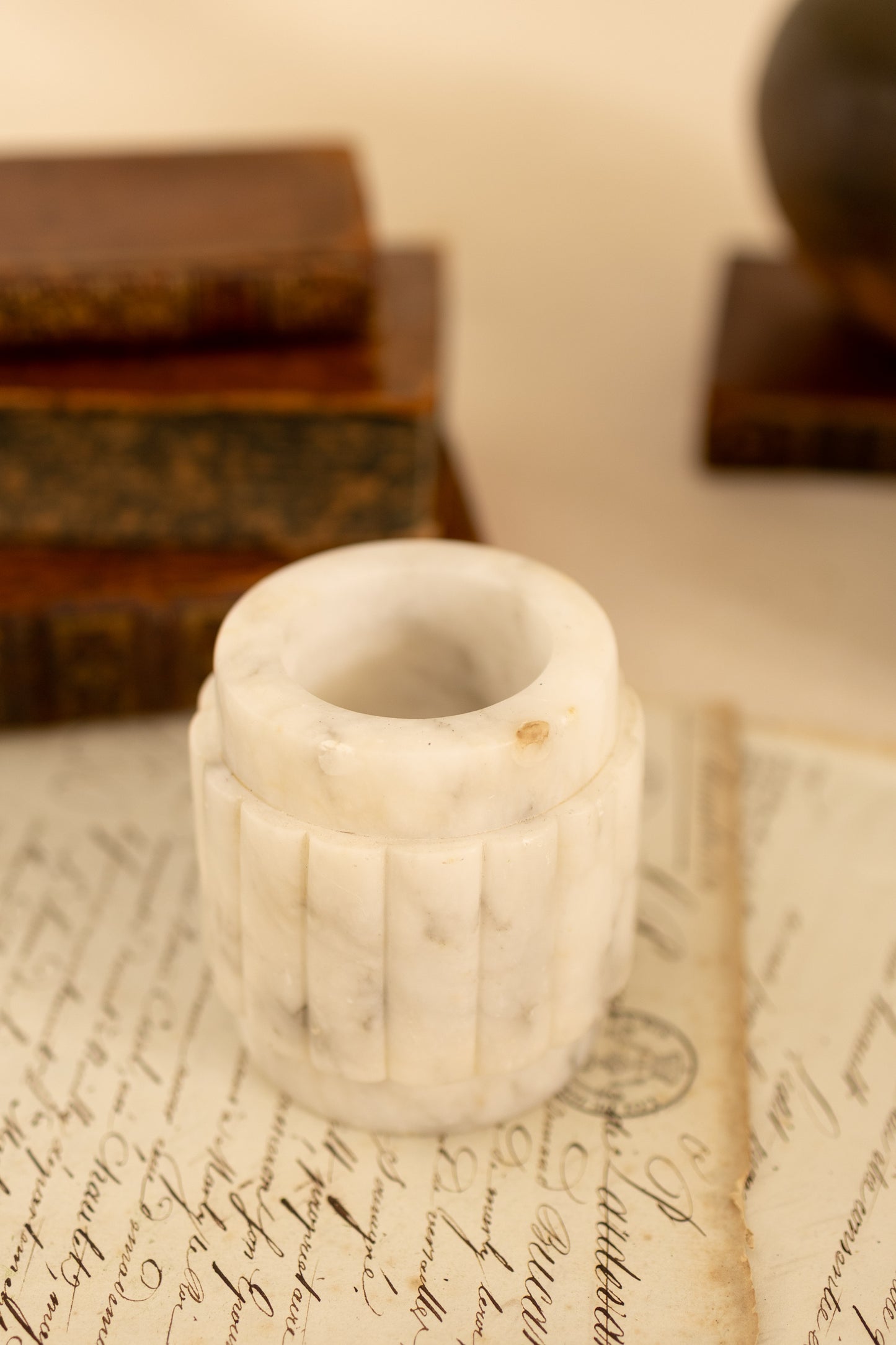 Ribbed Alabaster Matchstick Holder