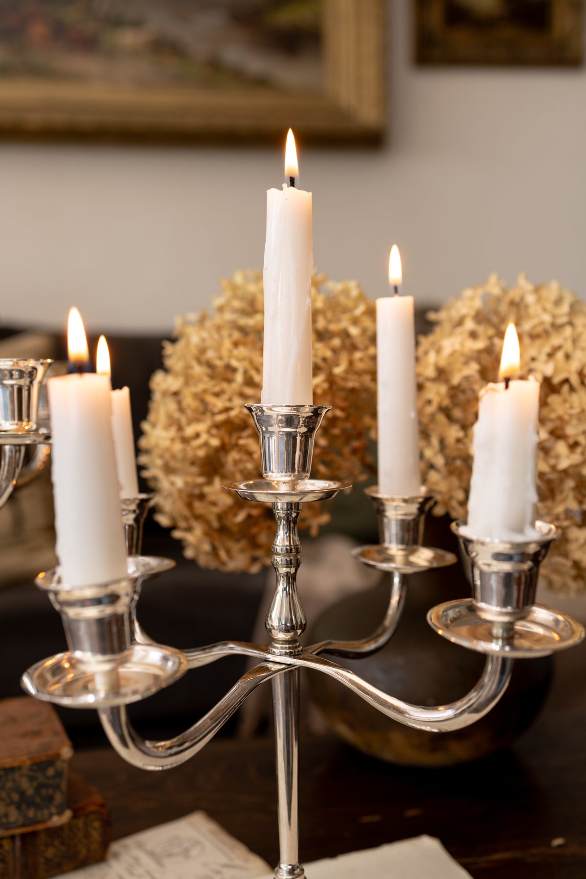 Pair of Silver Plated Five Arm Candelabras
