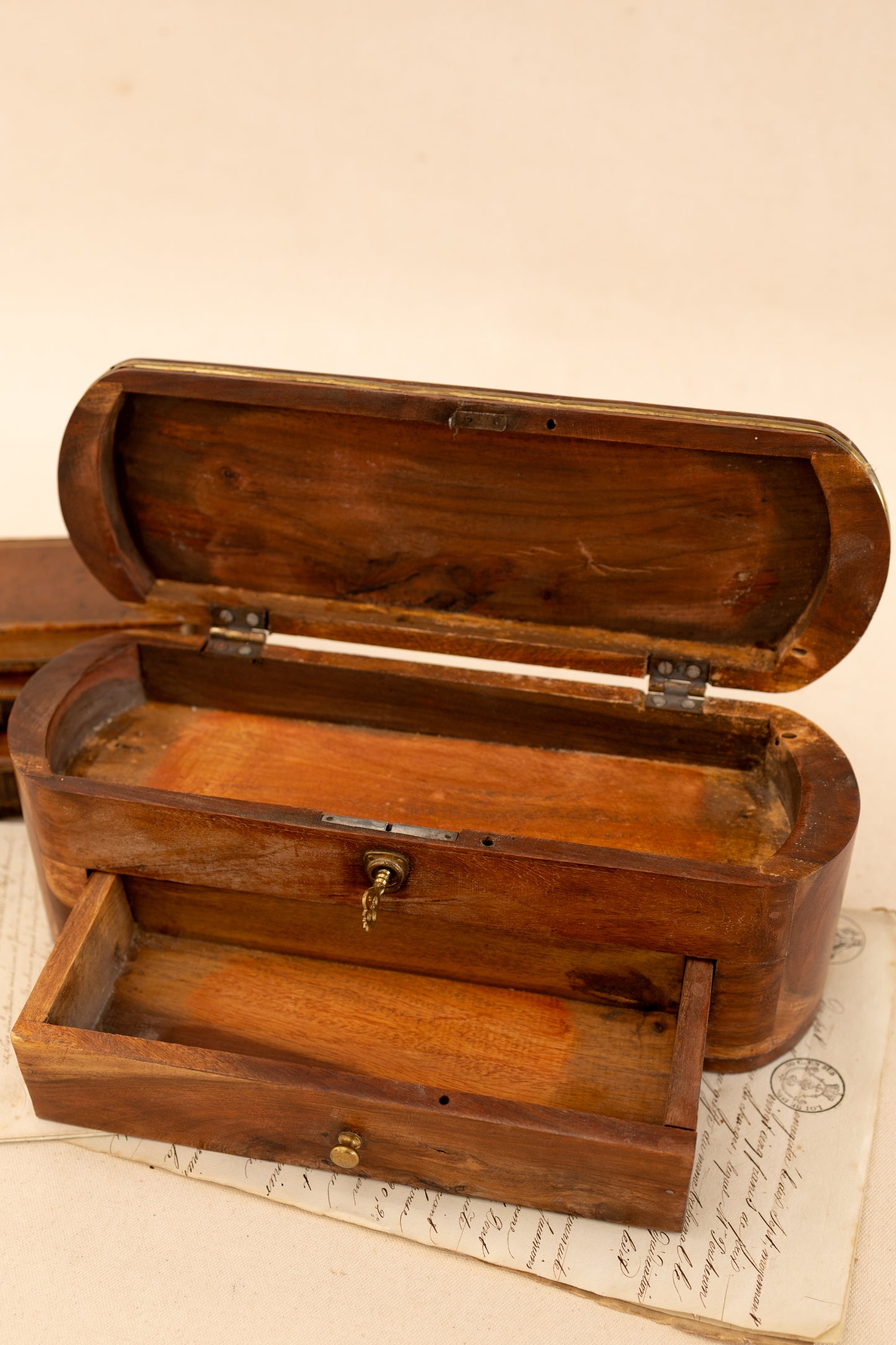 Antique Pencil Box W/ Working Key