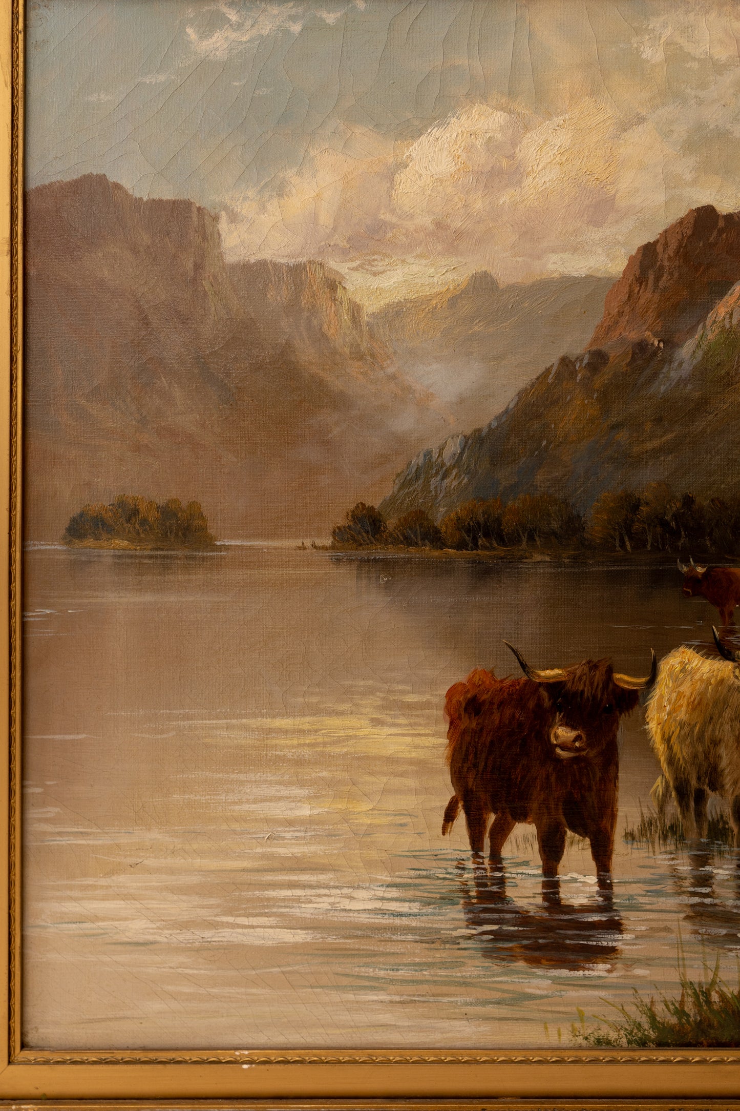 Antique Pastoral Landscpae w/ Highland Cows 1914 (shipping included)