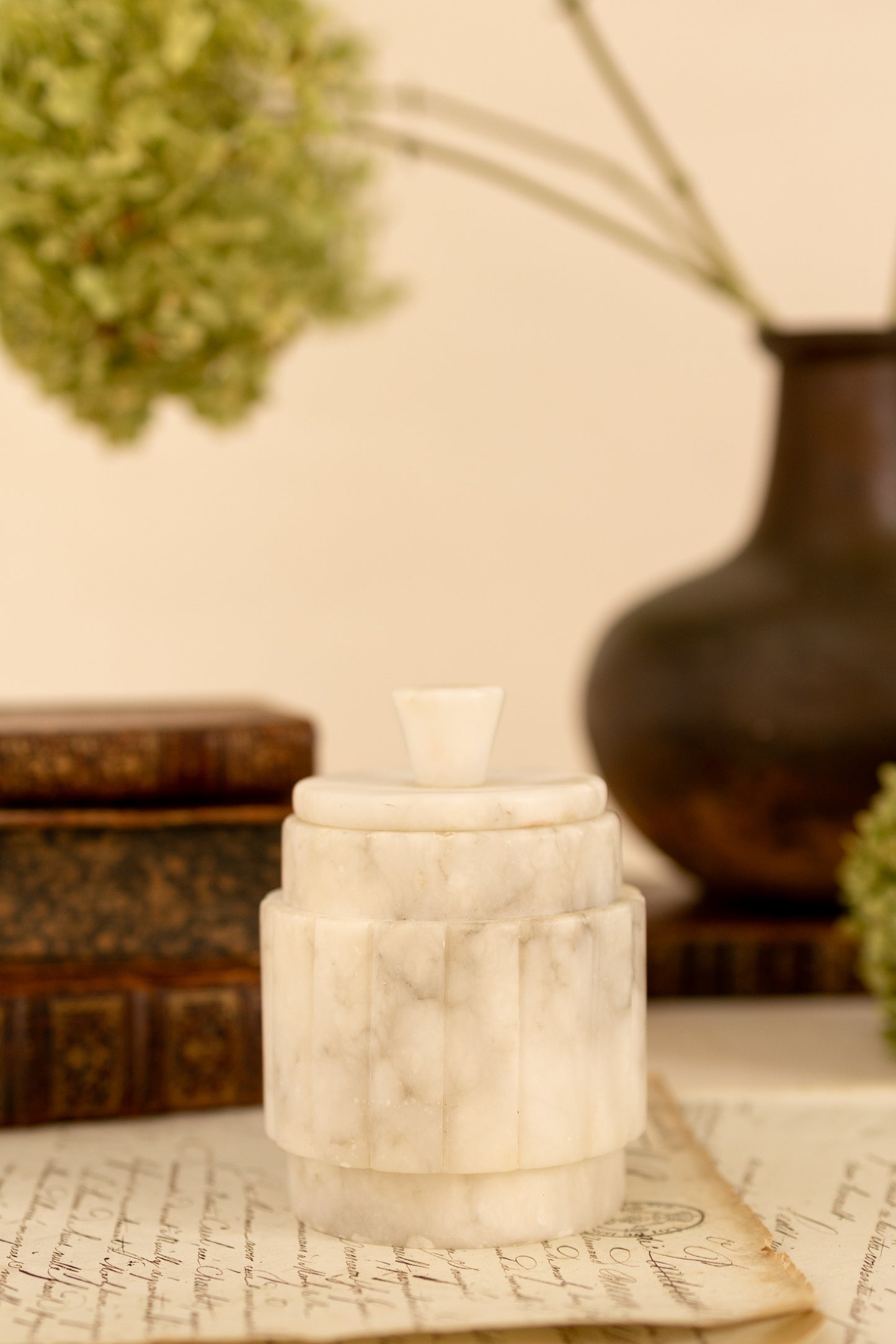 Ribbed Alabaster Lidded Jar