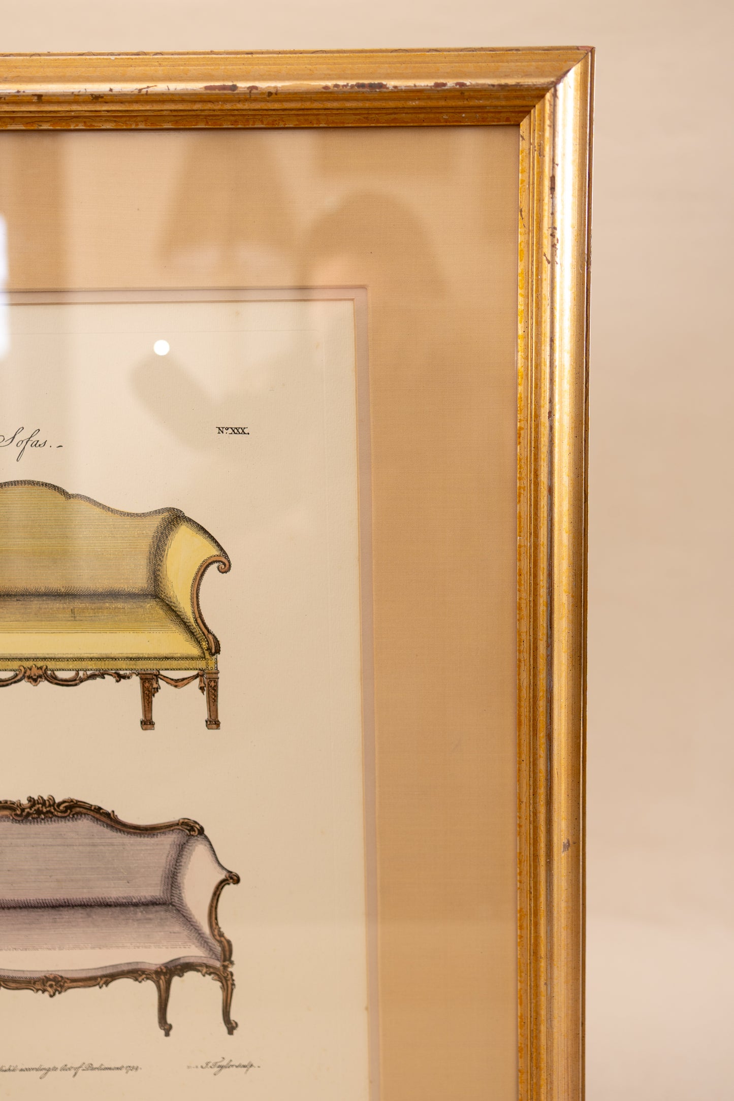 Framed Hand-Colored Sofa Engraving