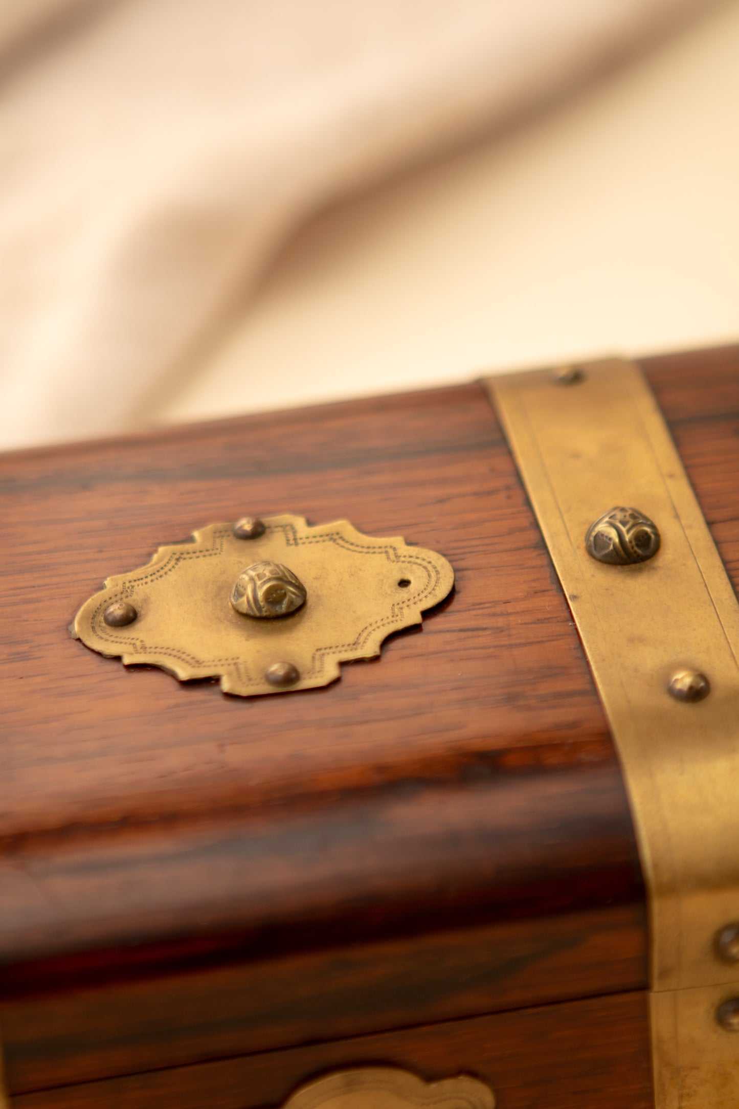 Antique Wooden Box with Brass Accents