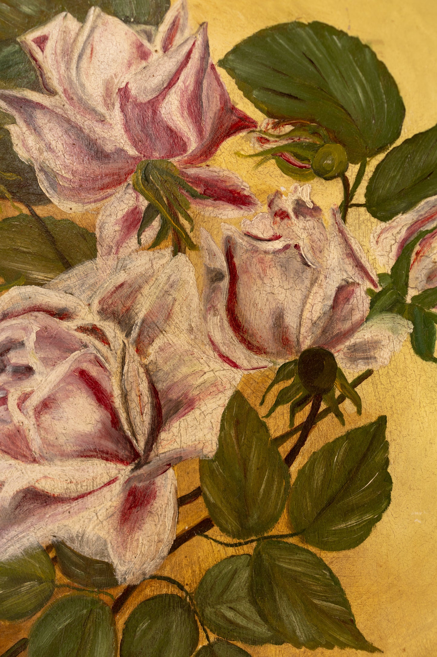 Antique Floral Oil Painting on Paper Mache Board