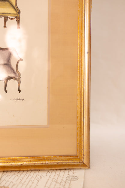 Framed Hand-Colored Sofa Engraving
