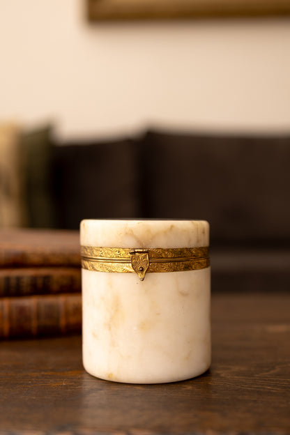 Alabaster Jar with Brass Mounted Lid