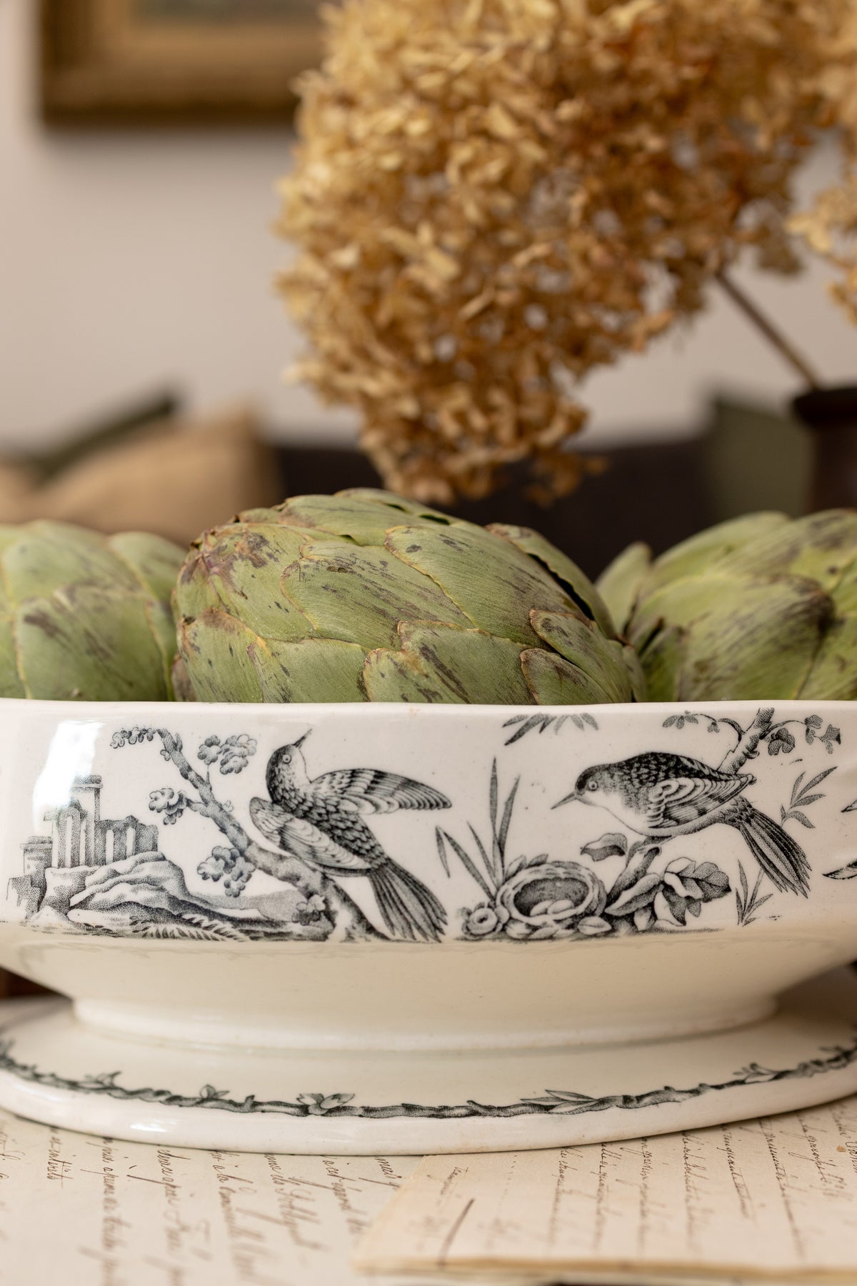 Antique Black Transferware Handled Bowl