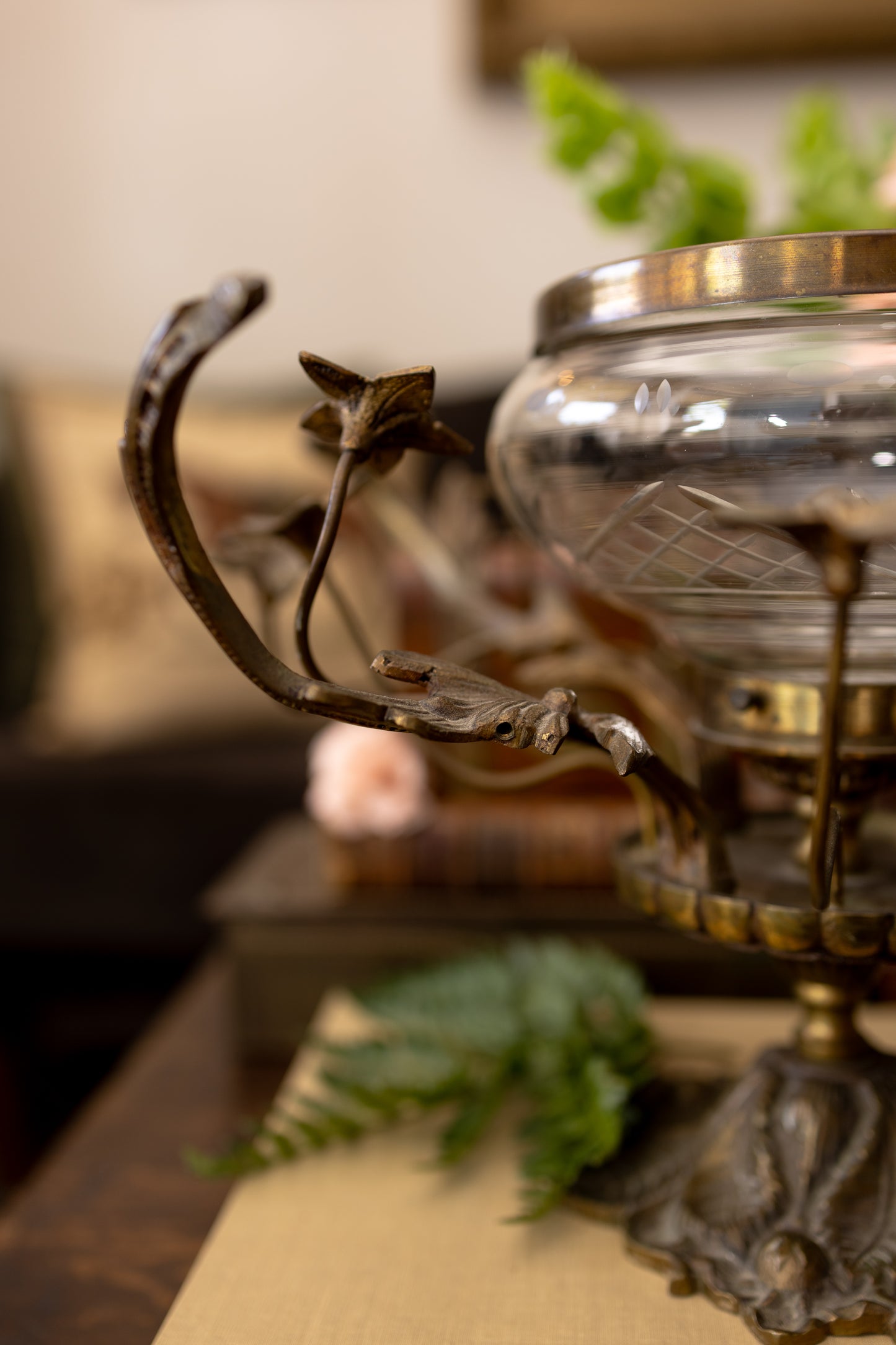 Figural Metal & Glass Centerpiece Bowl