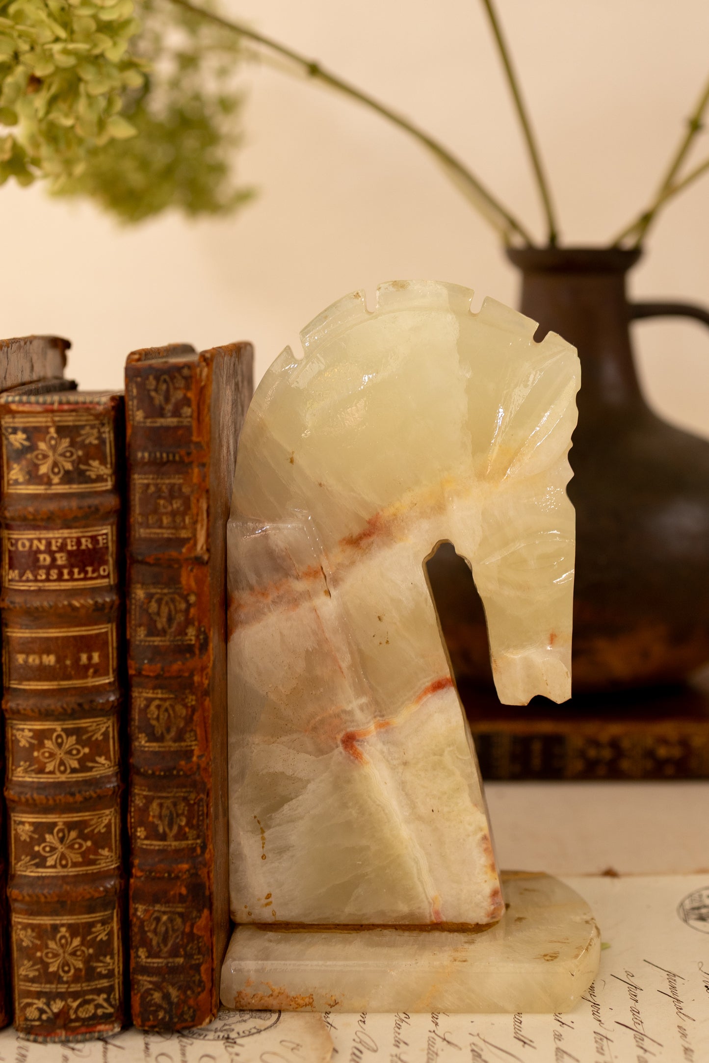 Green Onyx Horse Bookends
