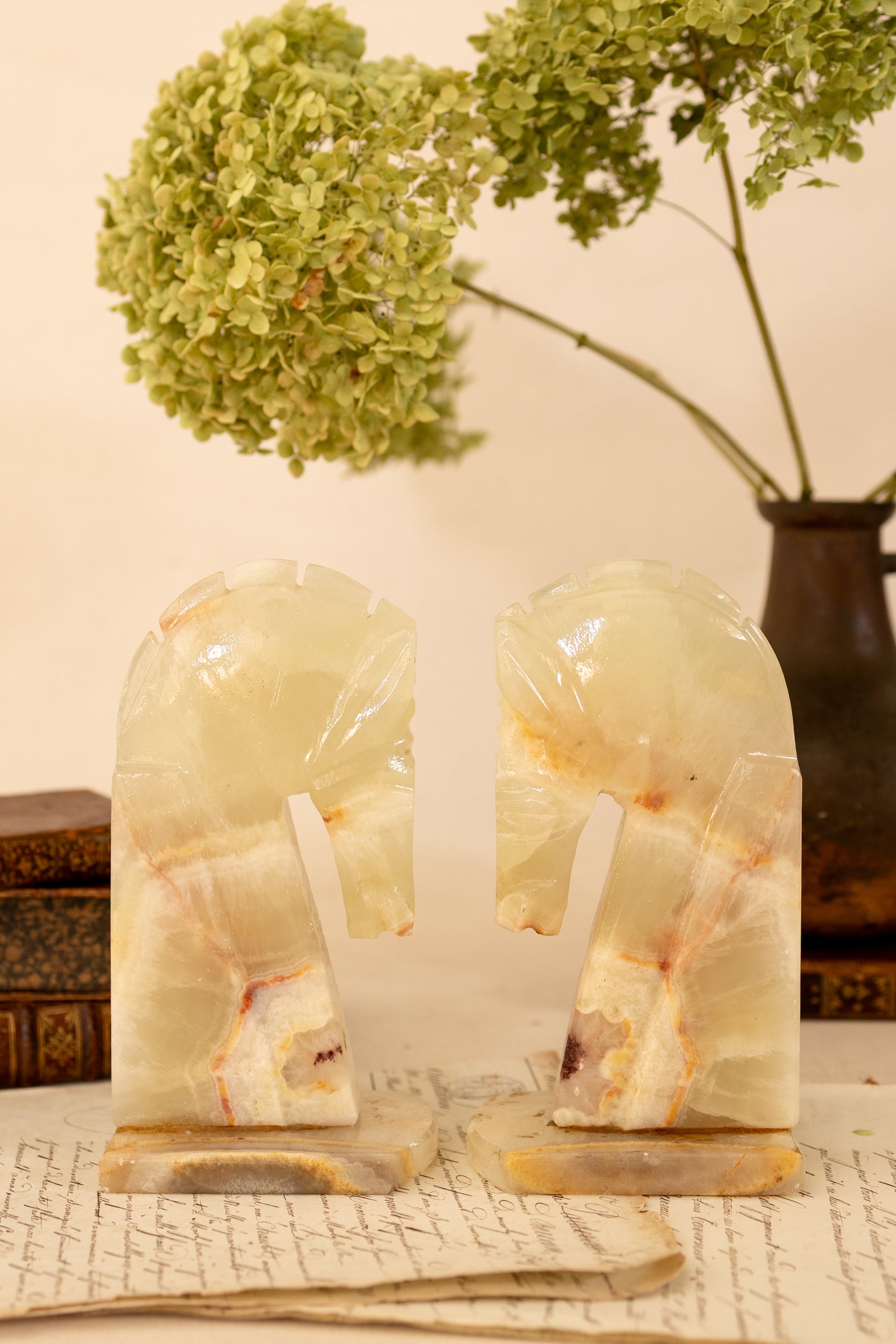 Green Onyx Horse Bookends