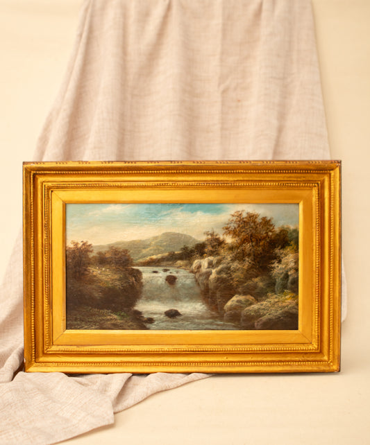 Antique Landscape Oil Painting with Sheep