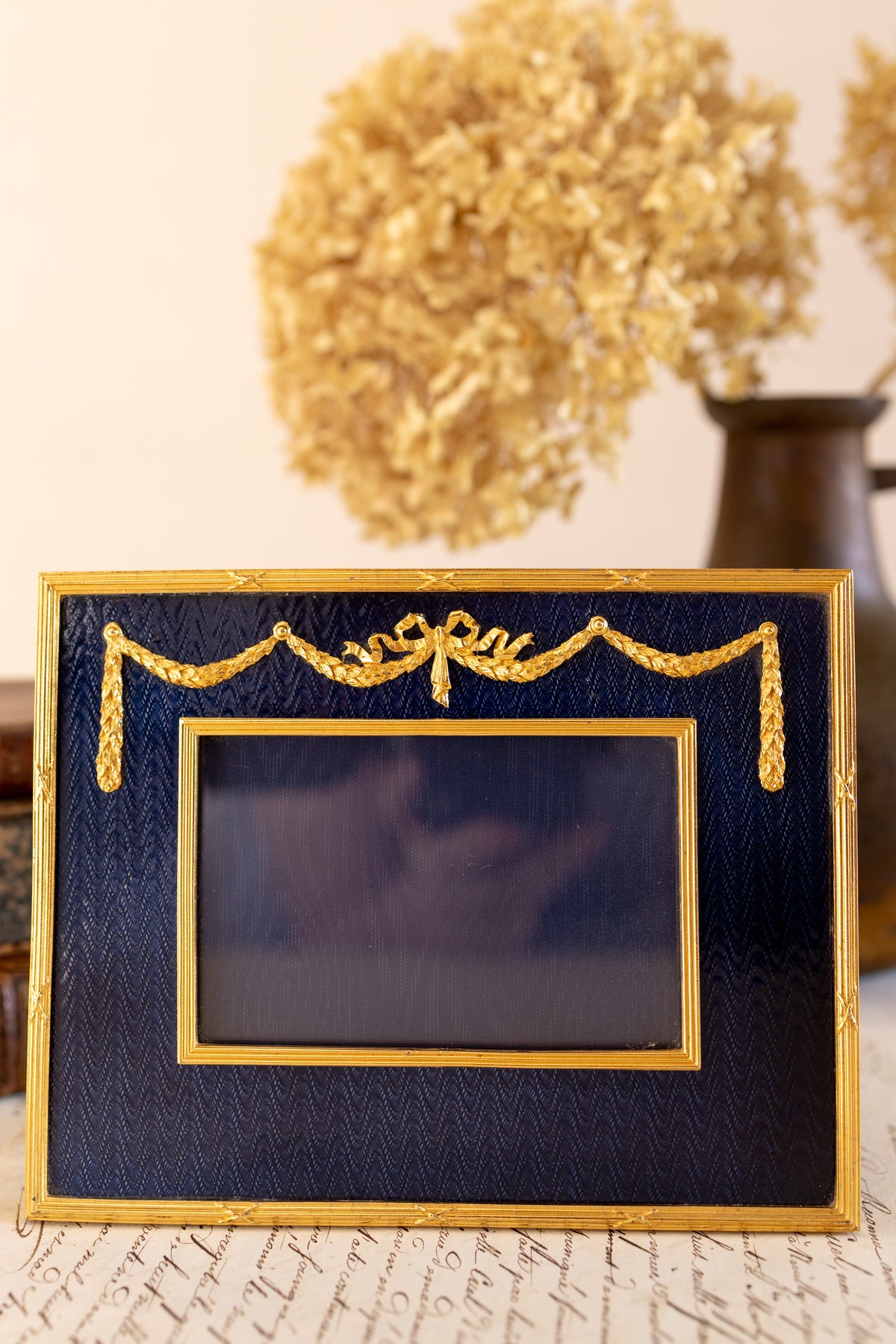 English Brass & Blue Enamel Picture Frame