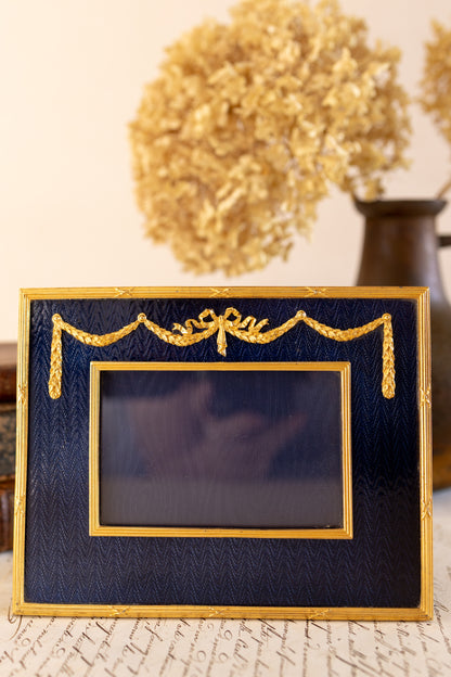 English Brass & Blue Enamel Picture Frame
