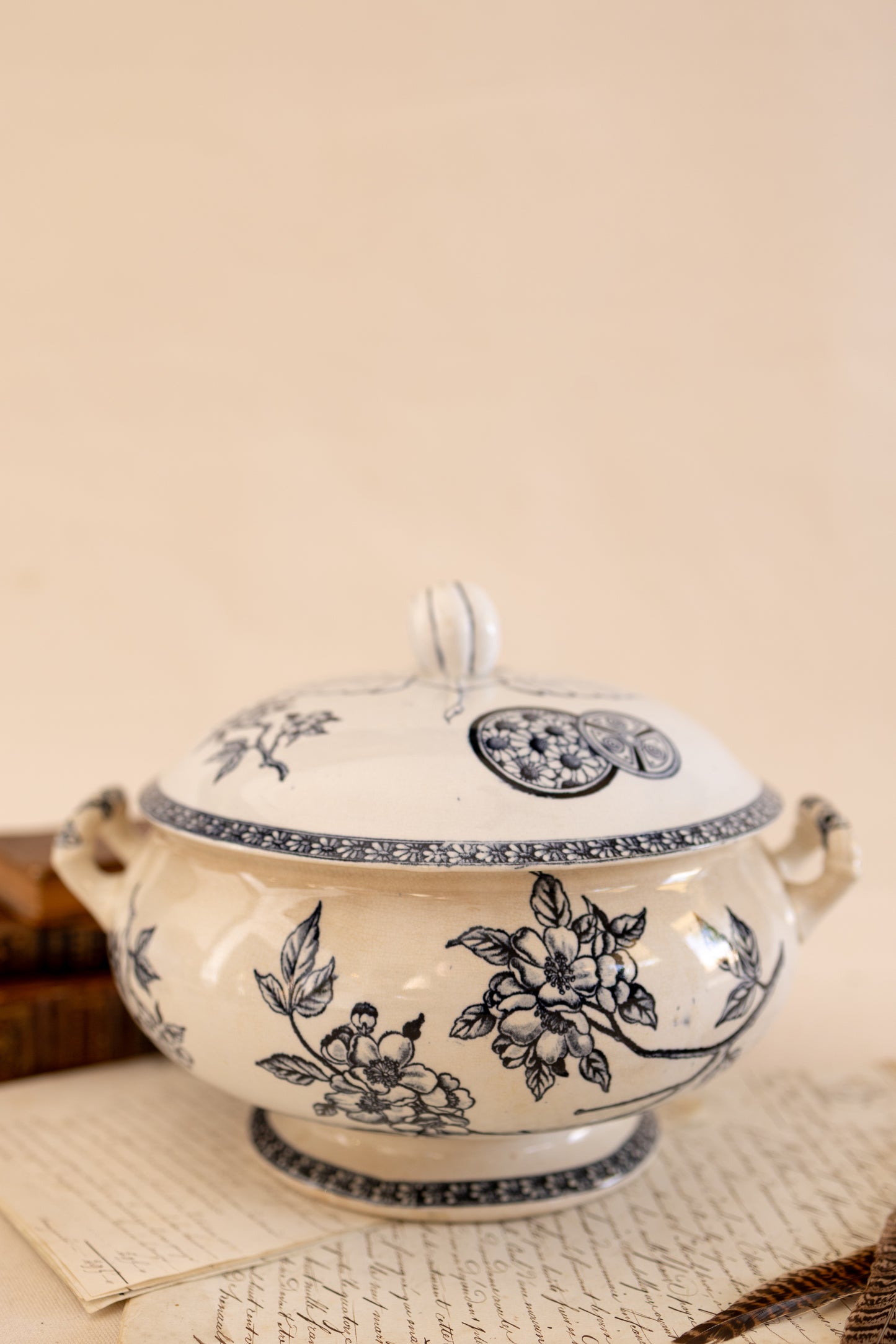 Antique French Blue Transferware Tureen