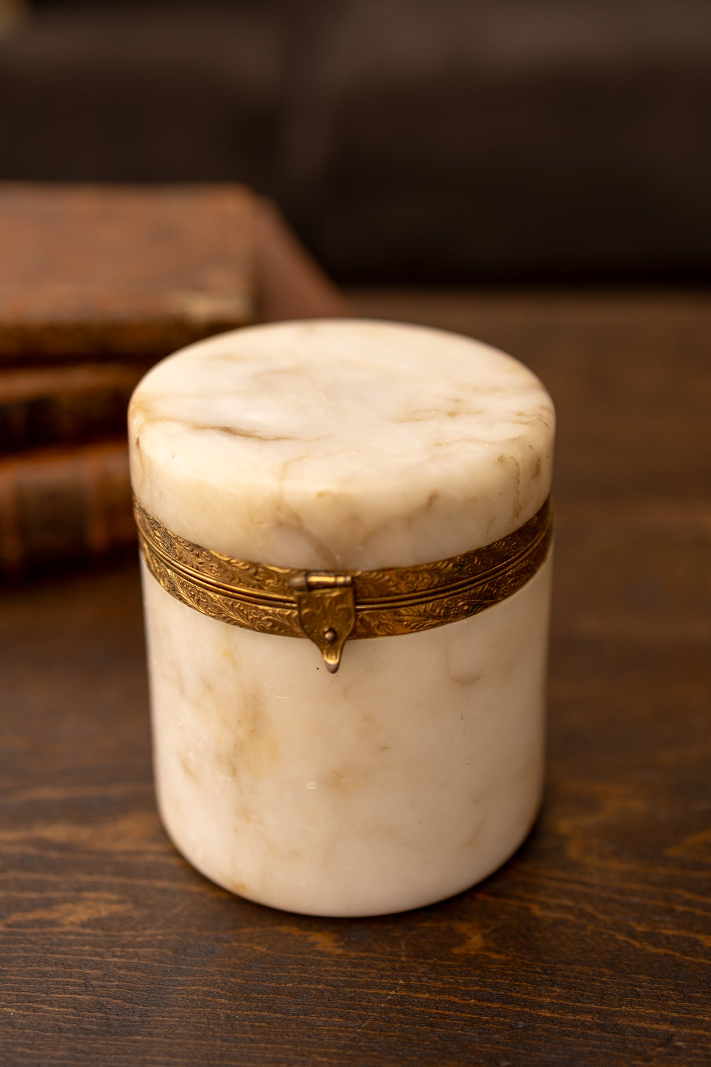 Alabaster Jar with Brass Mounted Lid