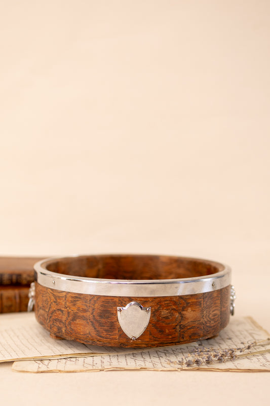 English Oak Bowl with Lion Ring Handles