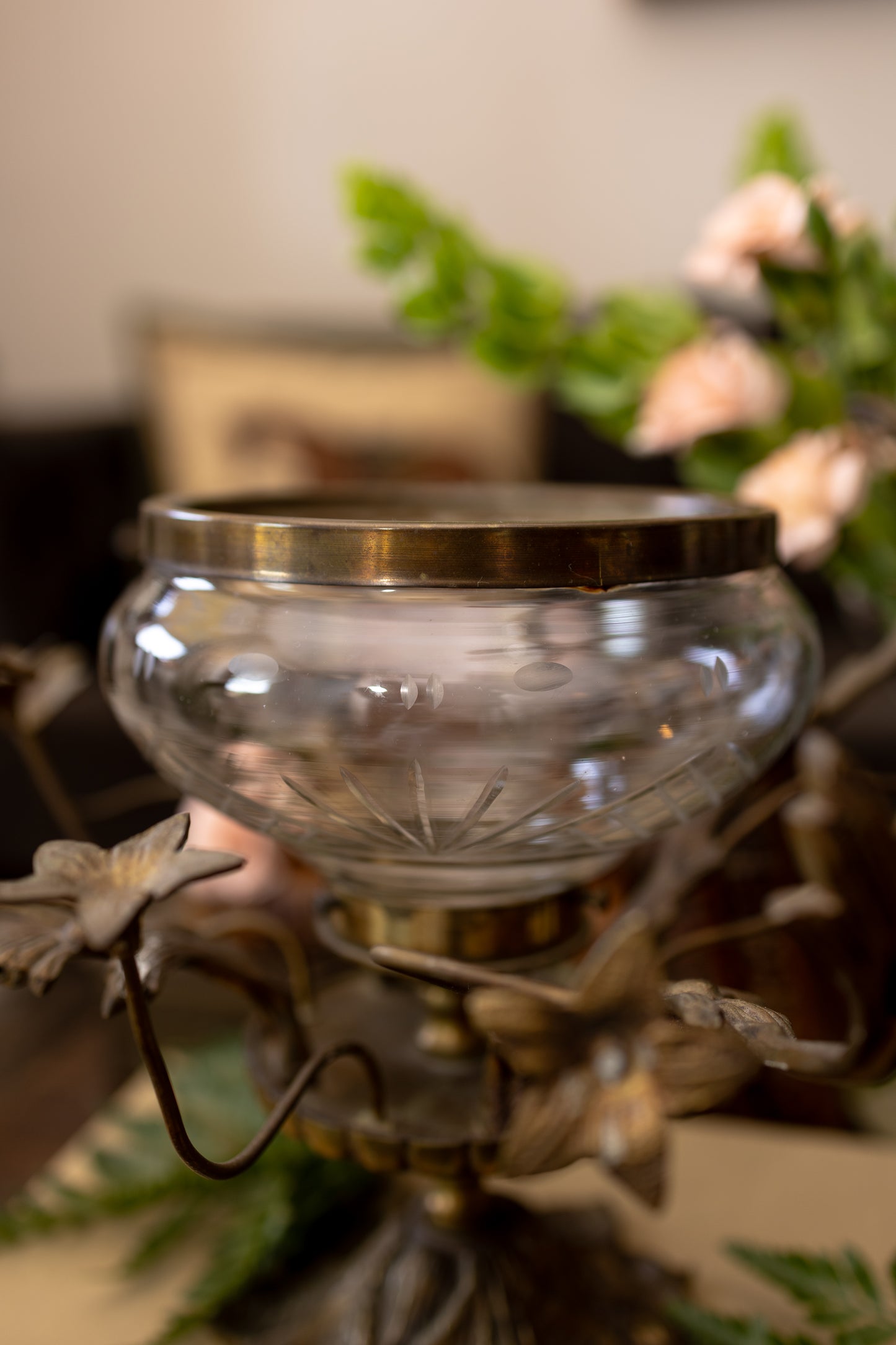 Figural Metal & Glass Centerpiece Bowl