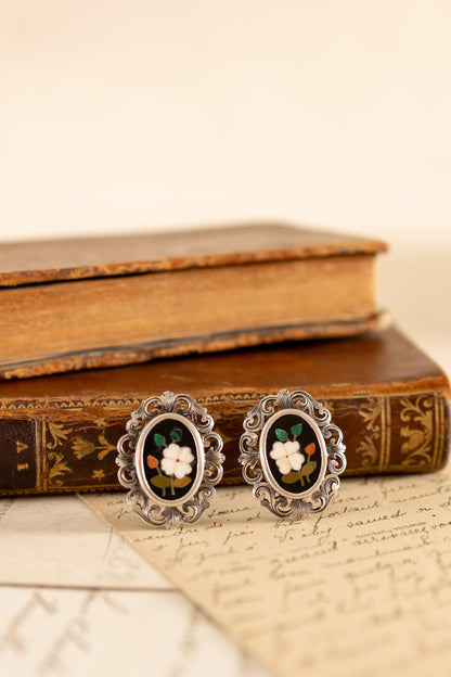 Pietra Dura 800 Silver Screwback Earrings