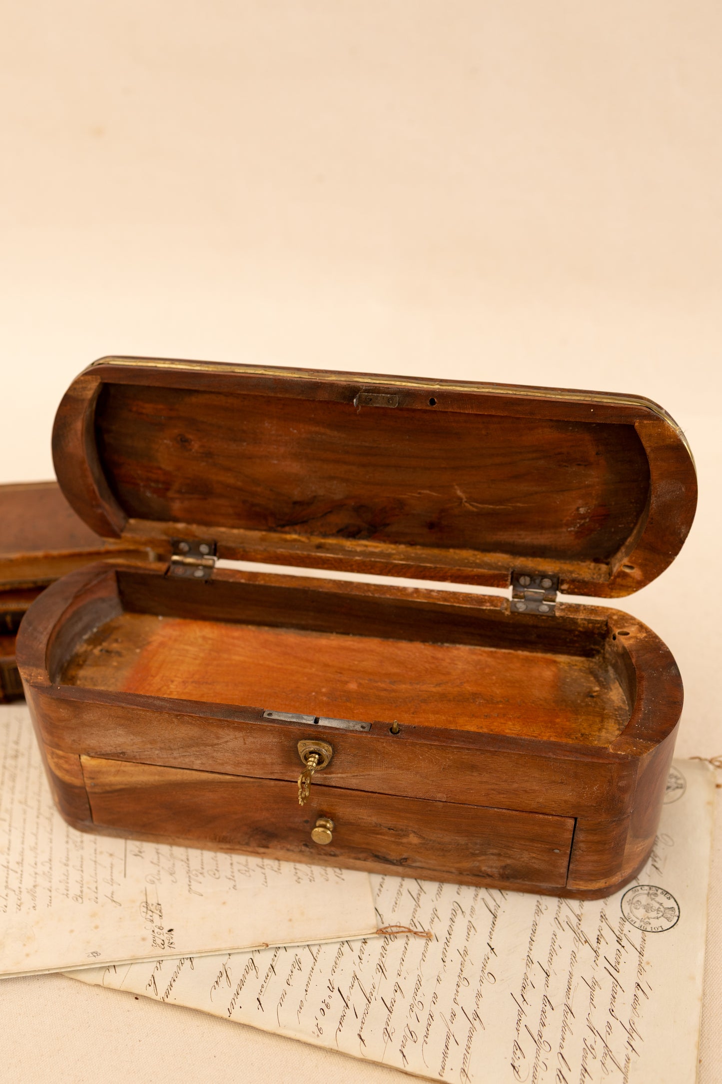 Antique Pencil Box W/ Working Key