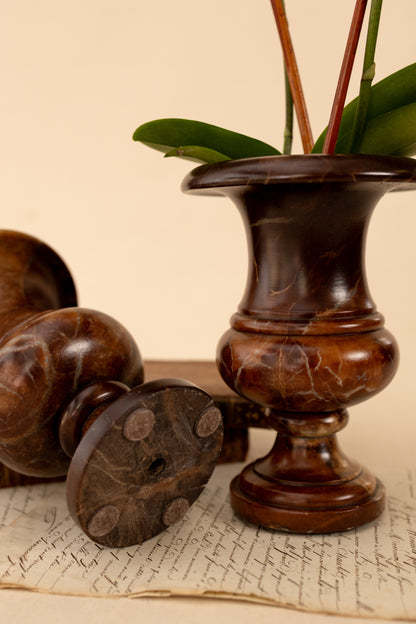 Pair of Brown Alabaster Urns