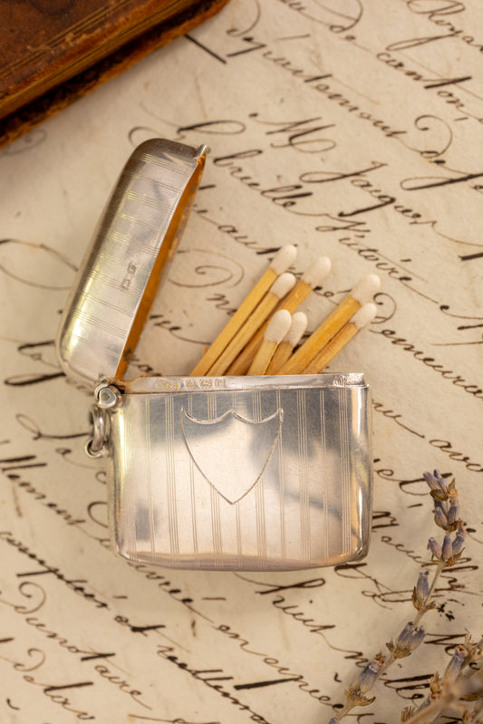 Antique Pinstripe English Silver Vesta Case