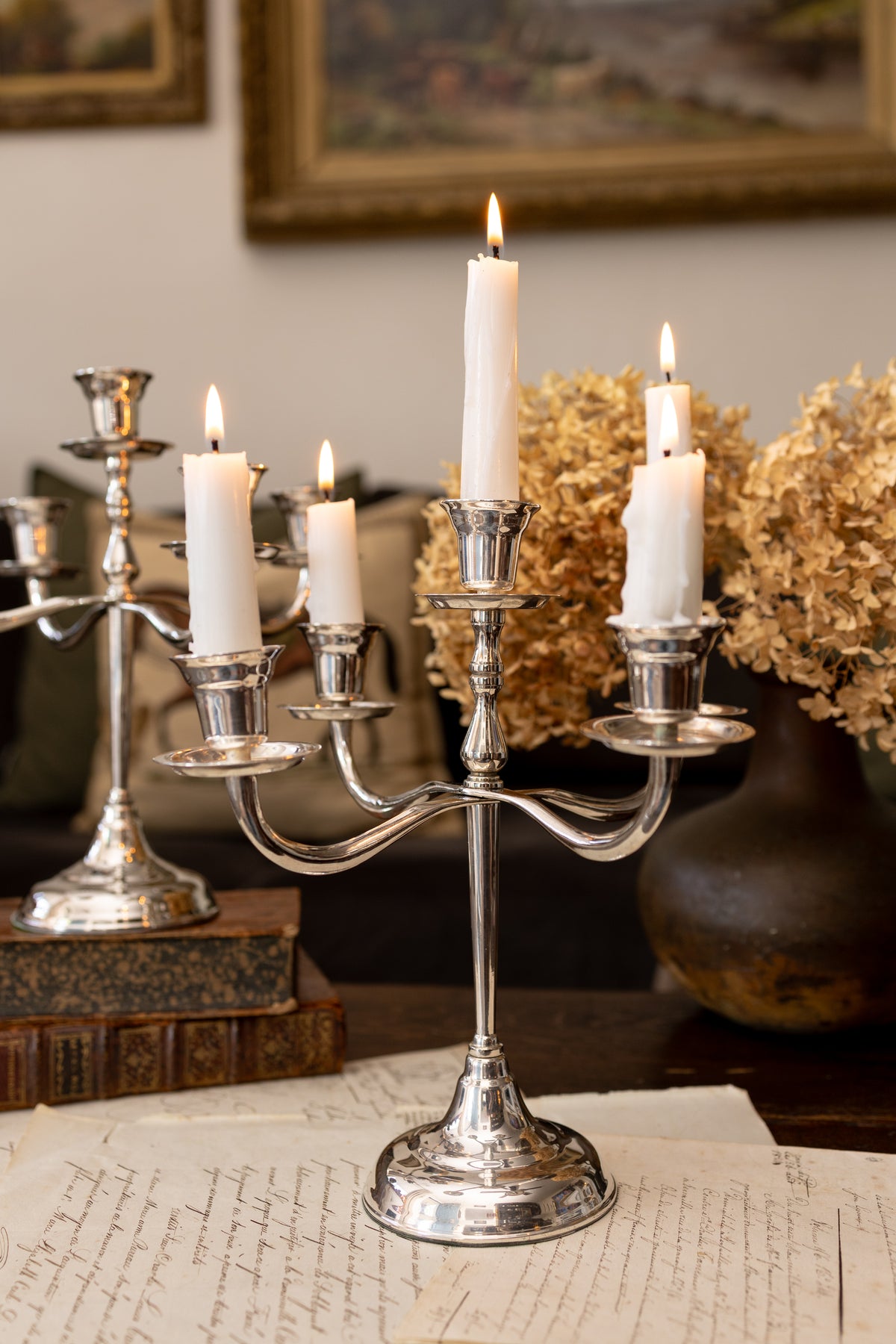 Pair of Silver Plated Five Arm Candelabras
