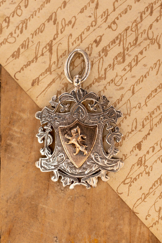 Sterling Silver Heraldic Fob with Gilt Lion Crest