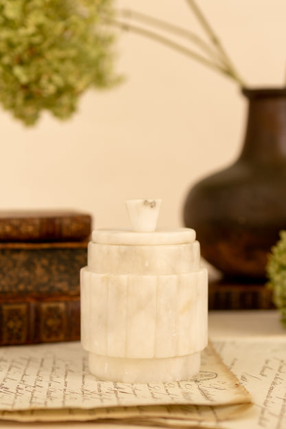 Ribbed Alabaster Lidded Jar