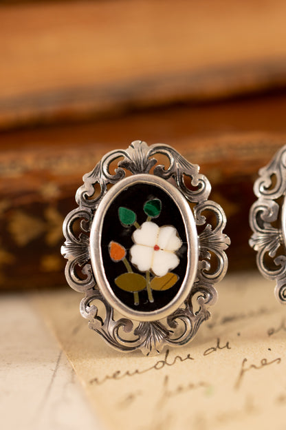 Pietra Dura 800 Silver Screwback Earrings