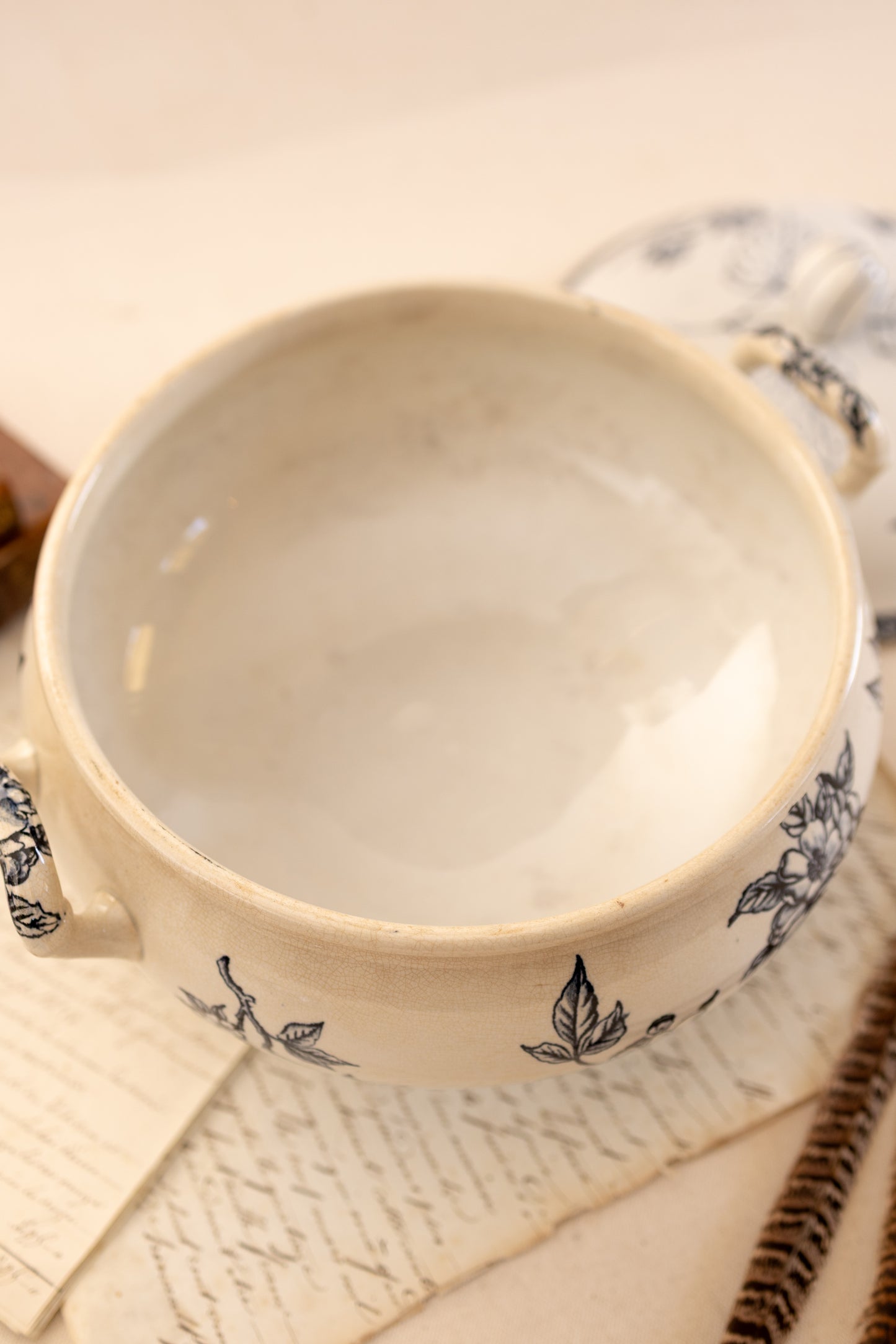 Antique French Blue Transferware Tureen