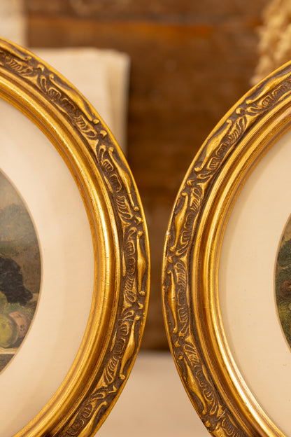 Pair of Round Still Life Engravings