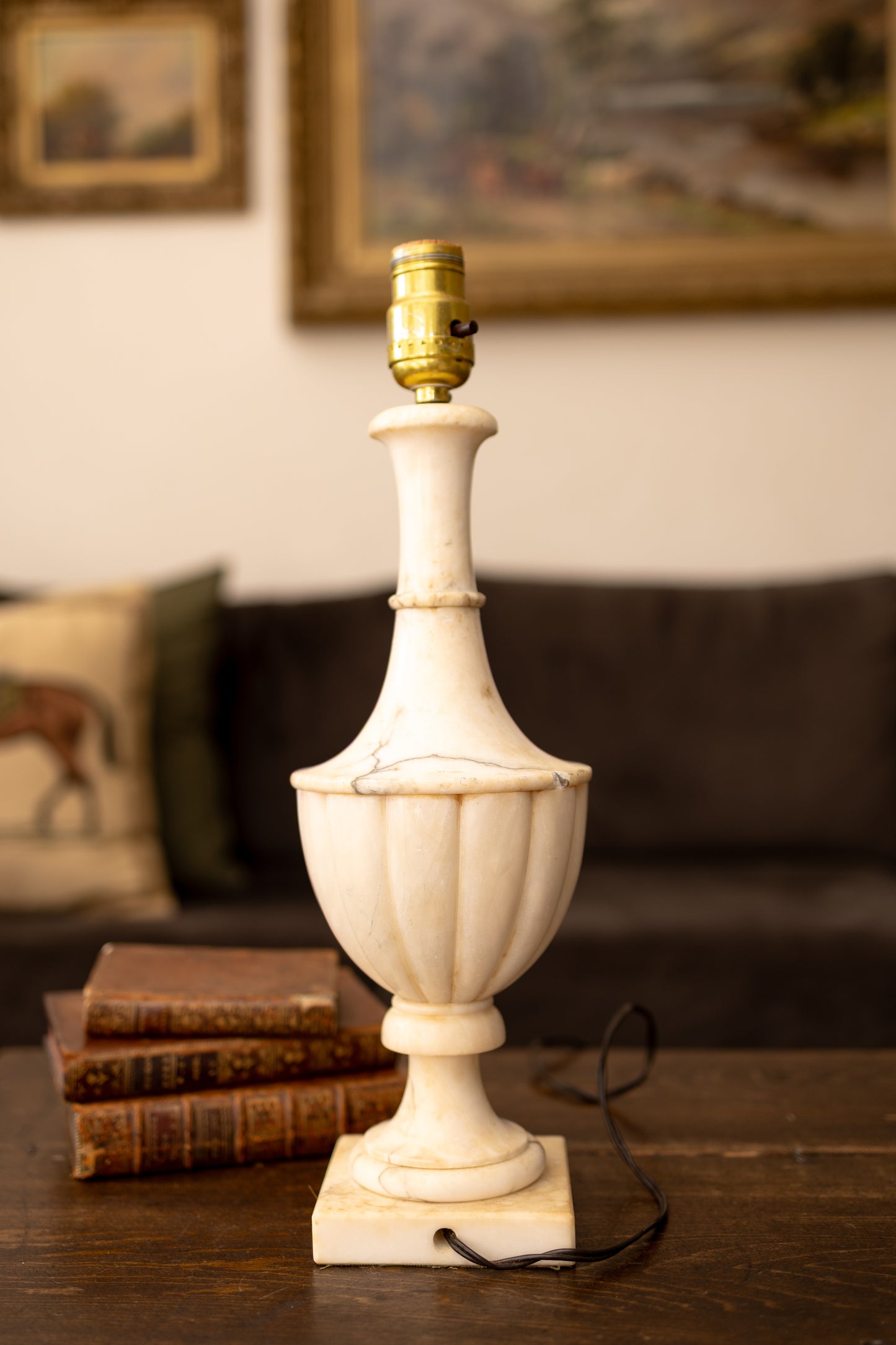 Carved Alabaster Urn Lamp