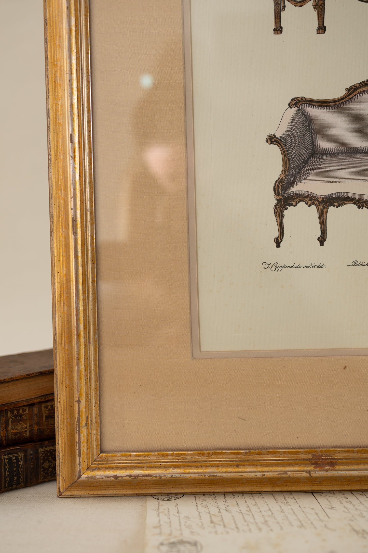Framed Hand-Colored Sofa Engraving