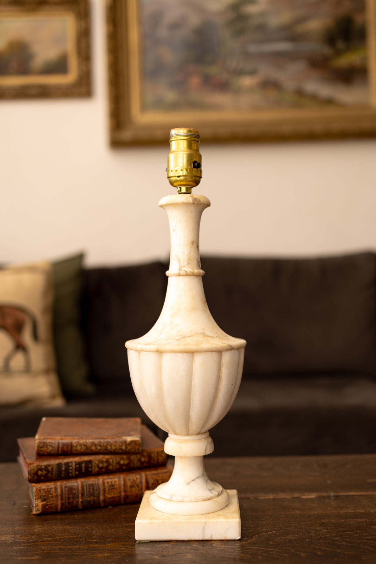 Carved Alabaster Urn Lamp